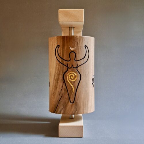 Gebetsmühle „Sein wer ich bin, Lotus & Göttin“, 16 cm, Nuss